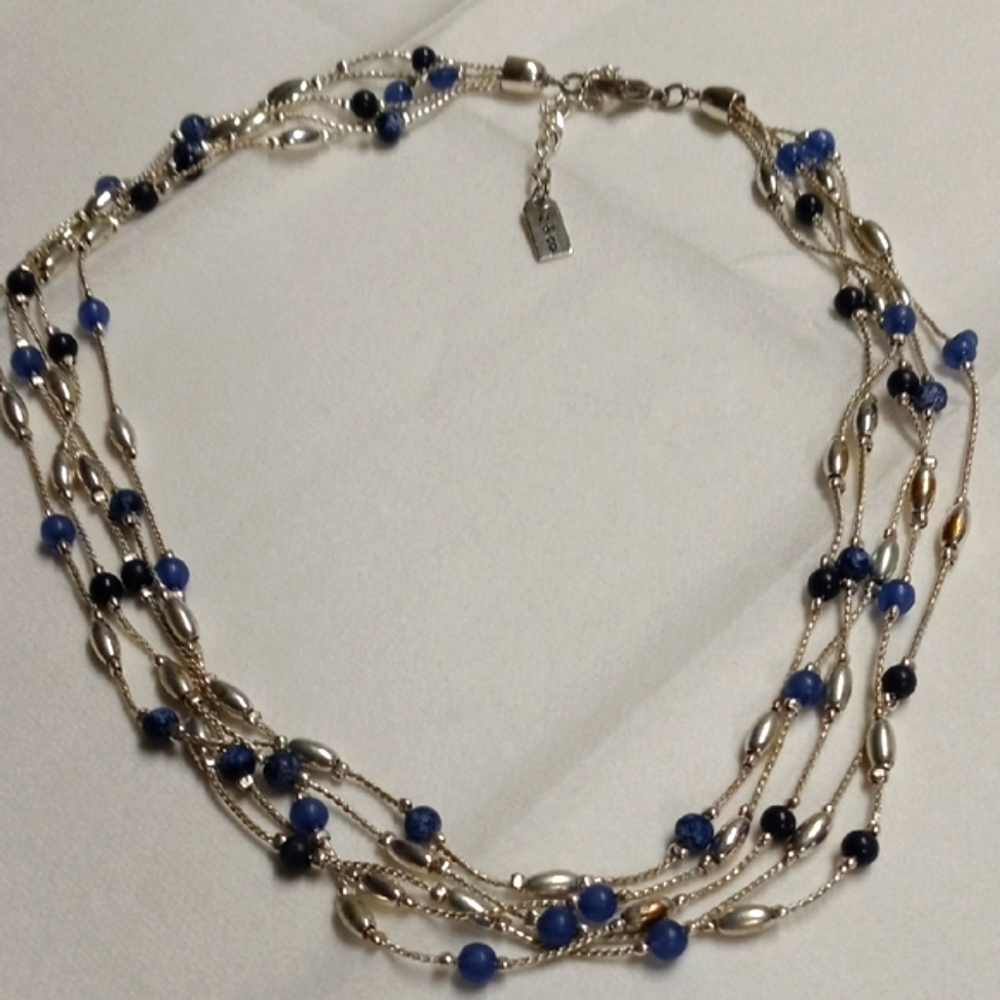Elegant Silver and Blue Beaded Necklace Liz & Co